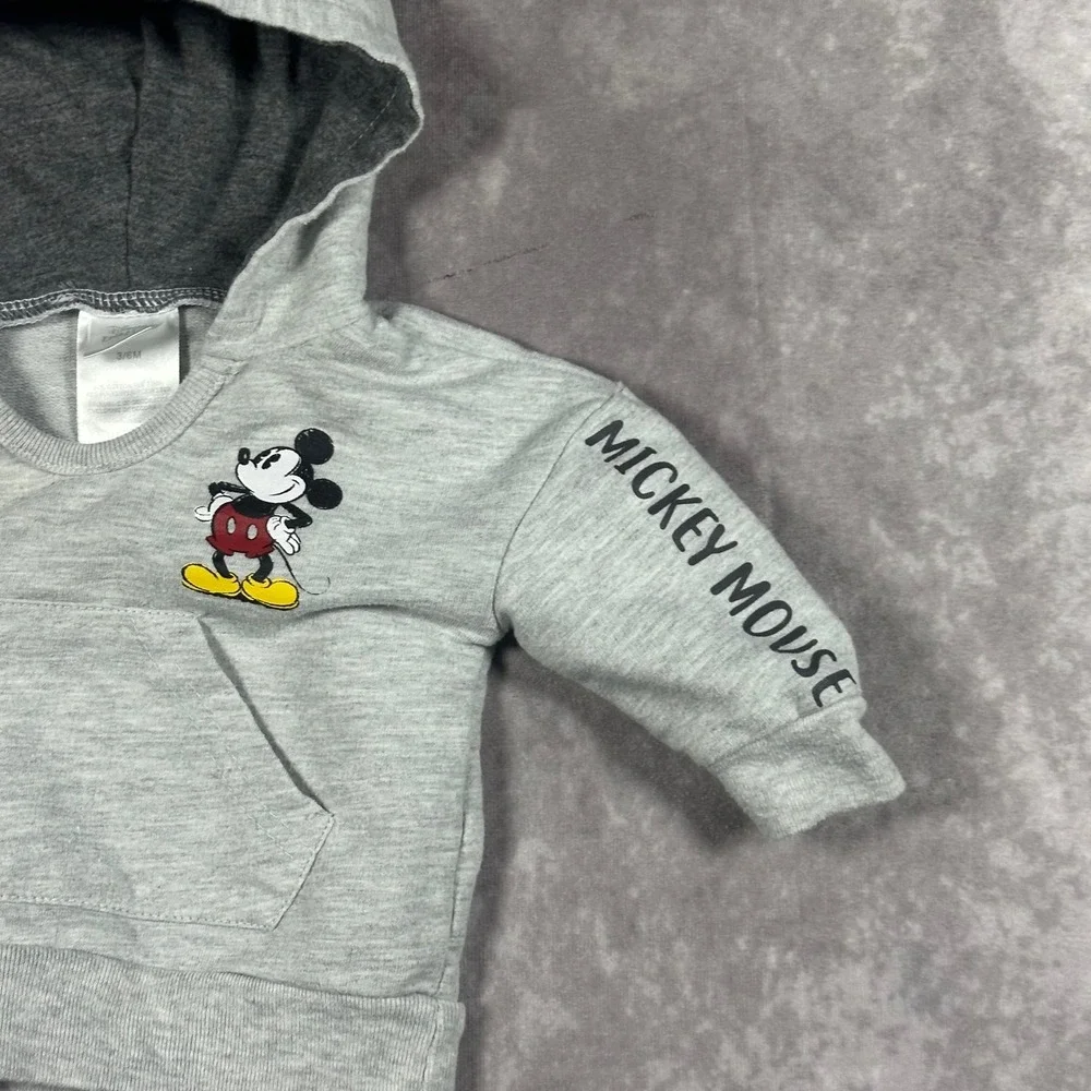 Disney Baby Mickey Mouse Gray Hoodie with 3D Ears 3-6 Months Pullover Sweatshirt